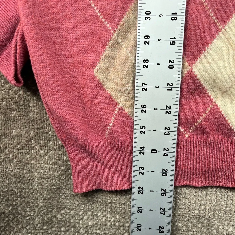 Vintage Lord Jeff Mens M Argyle V-Neck Lambswool Sweater Pink Made in Ireland